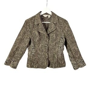J Jill Vintage Blazer Jacket Women SP Tan Black Floral Vampire Regency Steampunk